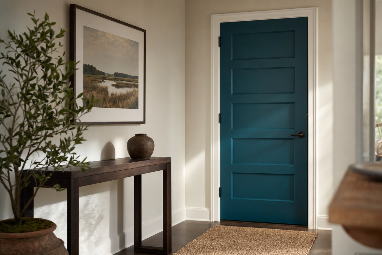 Teal by Benjamin Moore on interior-doors