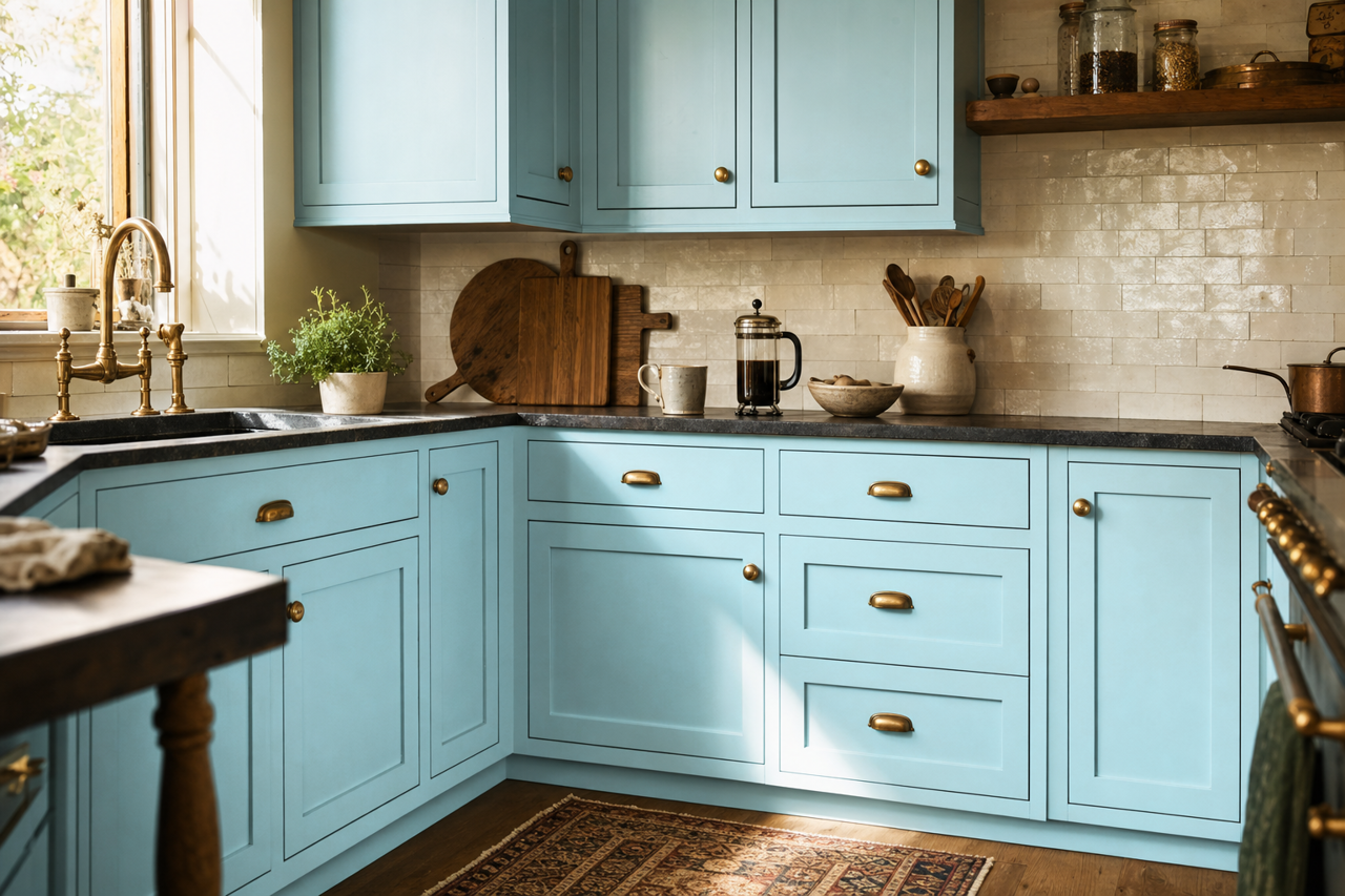 Serenity by Benjamin Moore on cabinets