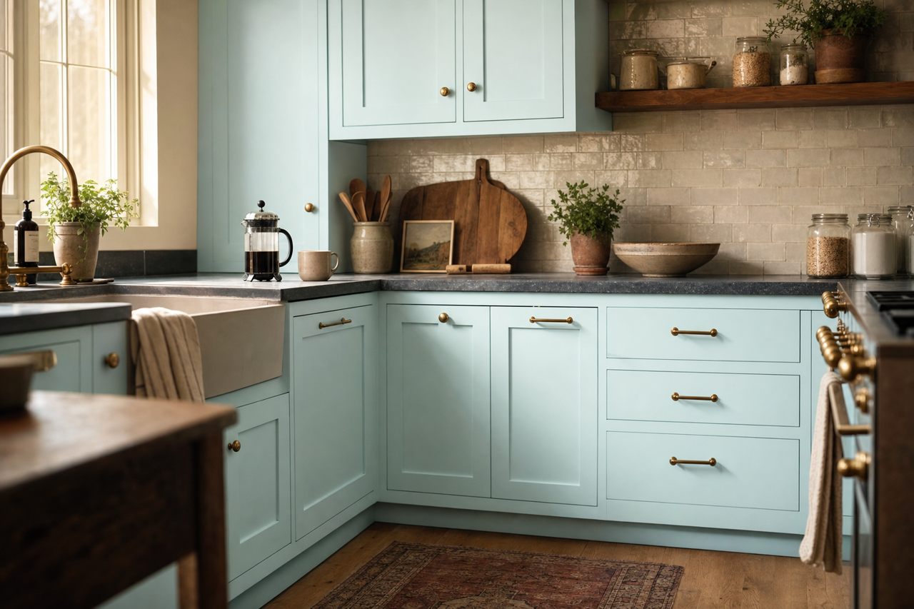 Innocence by Benjamin Moore on cabinets