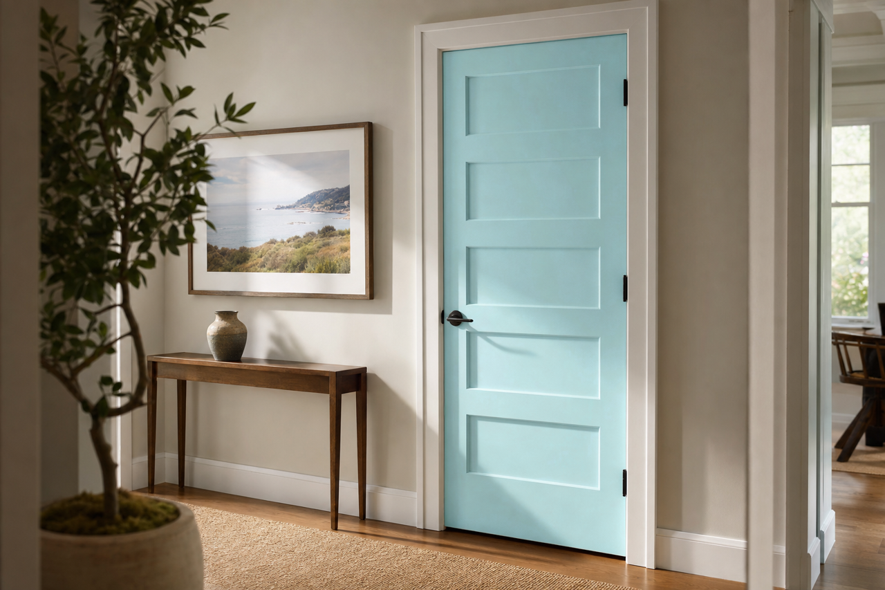 Blue by Benjamin Moore on interior-doors