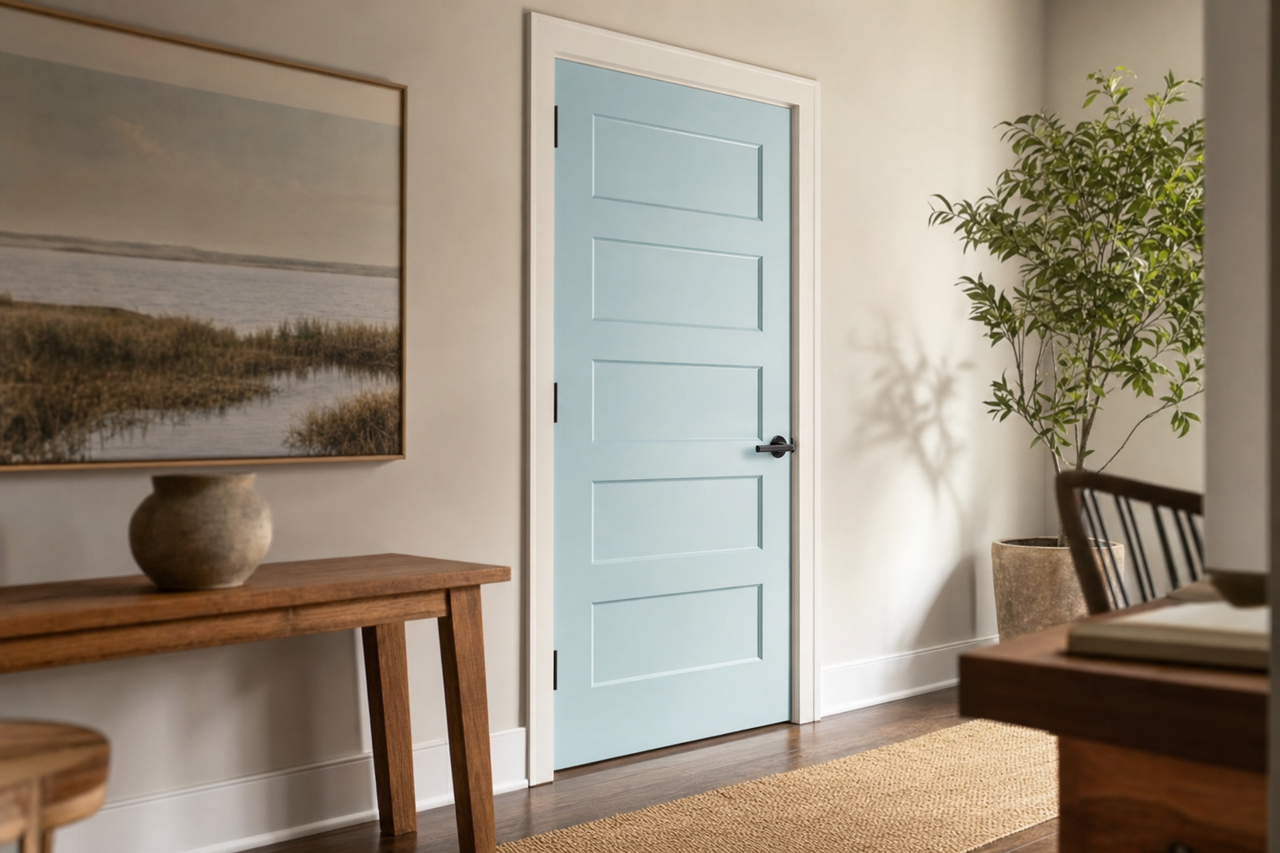 Blue by Benjamin Moore on interior-doors