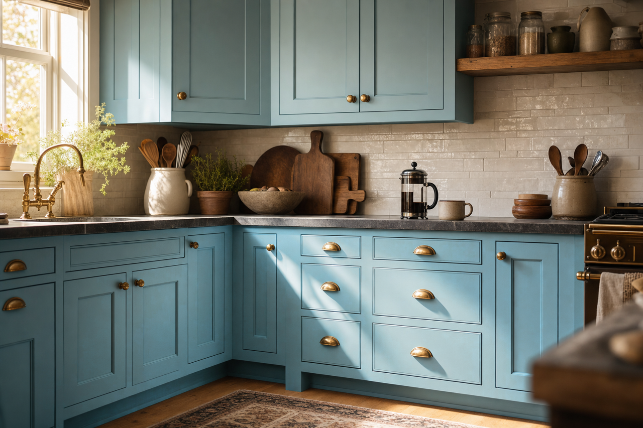 Aquarium by Benjamin Moore on cabinets