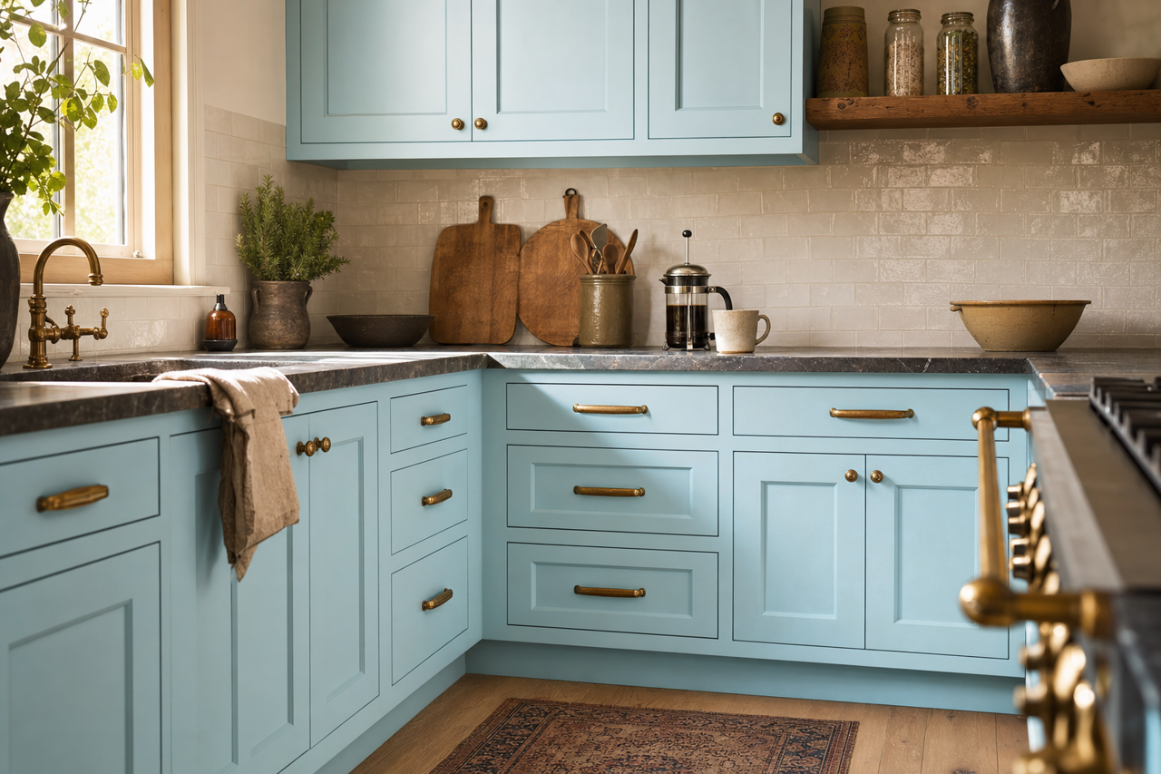 Ocean by Benjamin Moore on cabinets