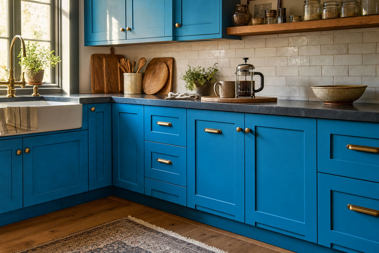 Seaport by Benjamin Moore on cabinets