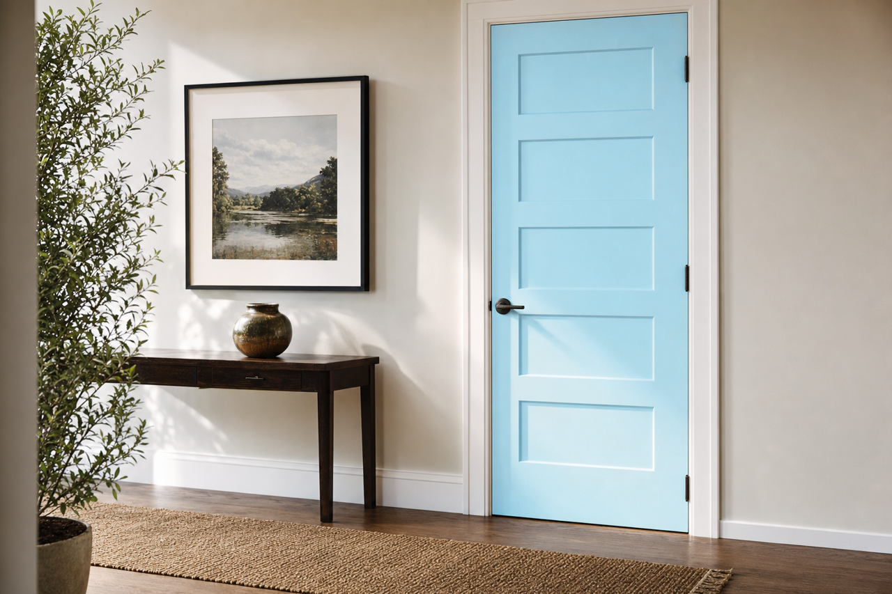 Turquoise by Benjamin Moore on interior-doors
