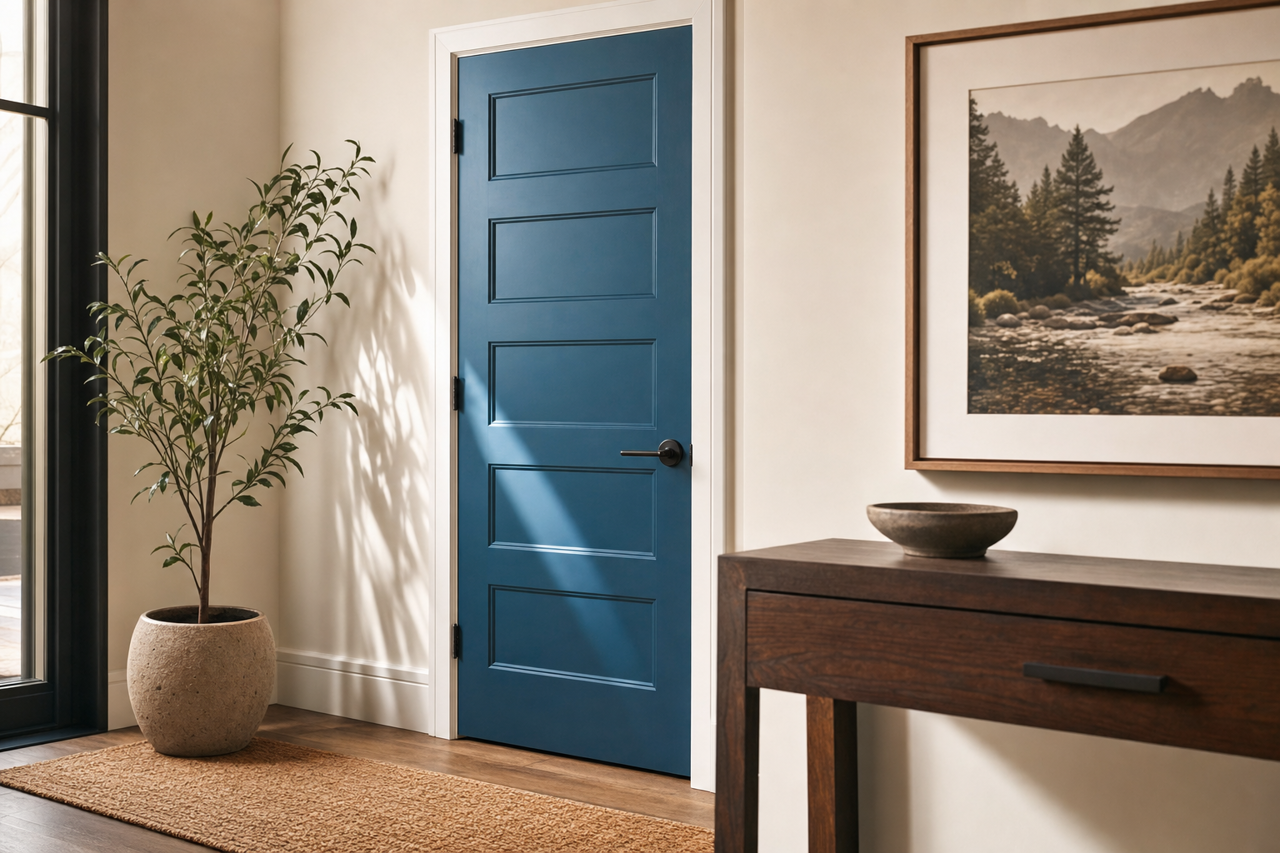 Blue by Benjamin Moore on interior-doors