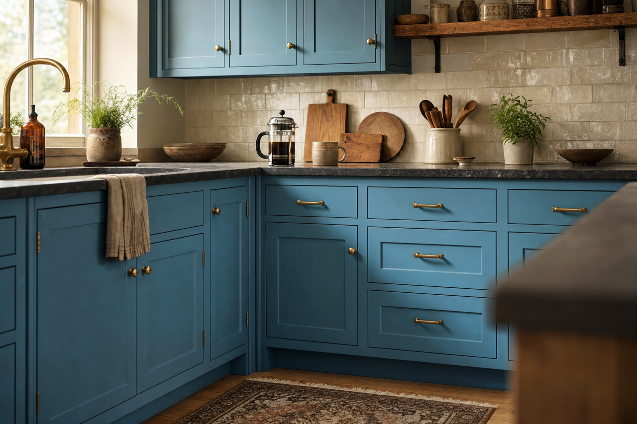 Blue by Benjamin Moore on cabinets