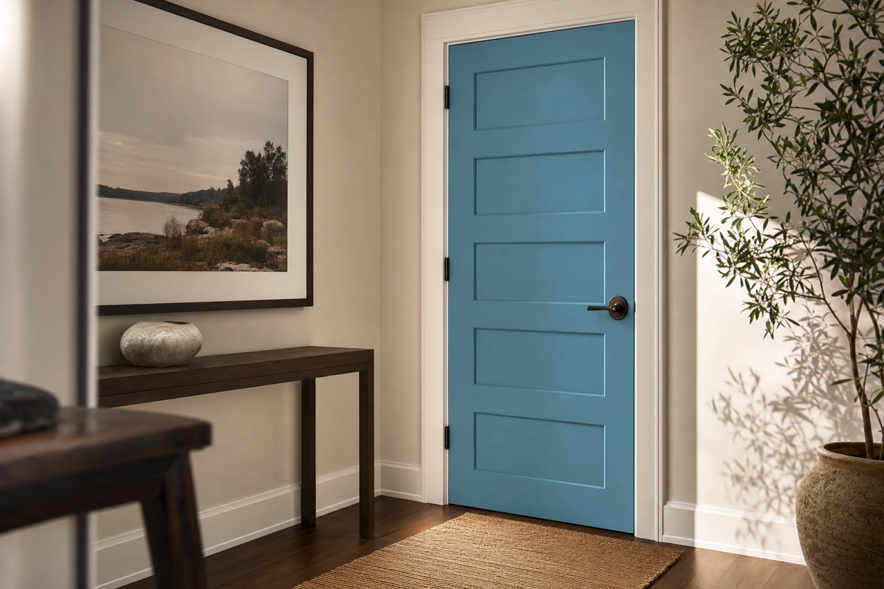 Blue by Benjamin Moore on interior-doors