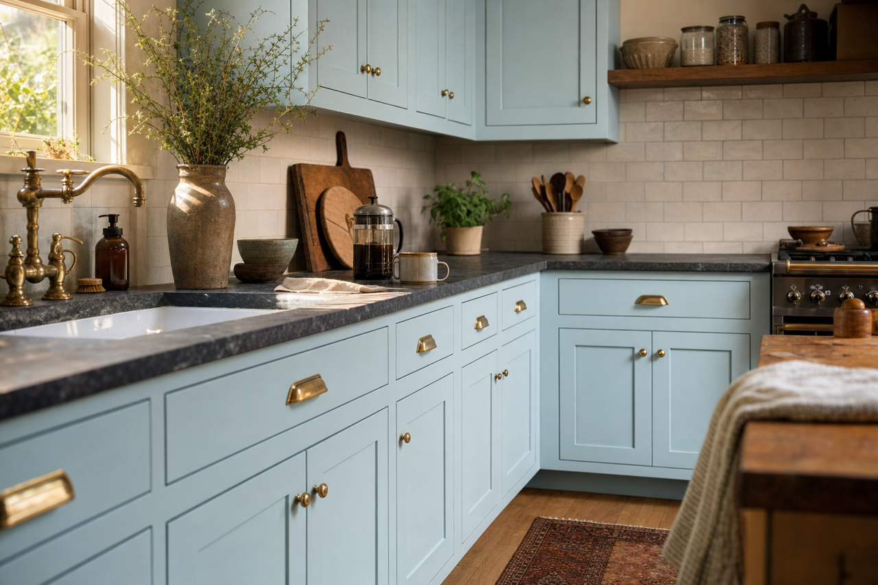 Harbor by Benjamin Moore on cabinets