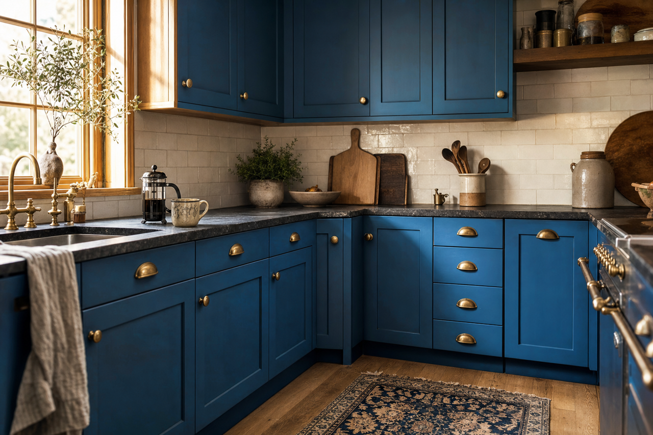 Blueberry by Benjamin Moore on cabinets