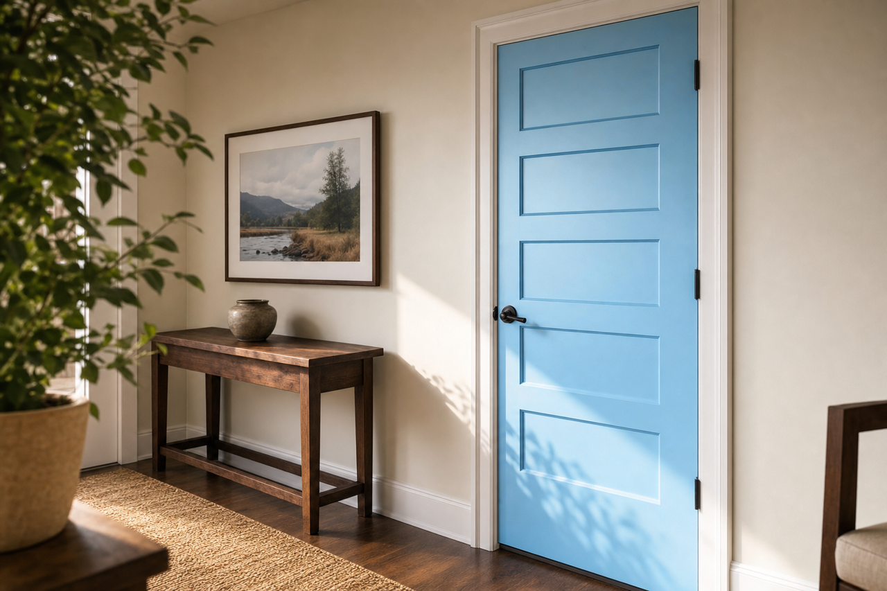 Blue by Benjamin Moore on interior-doors