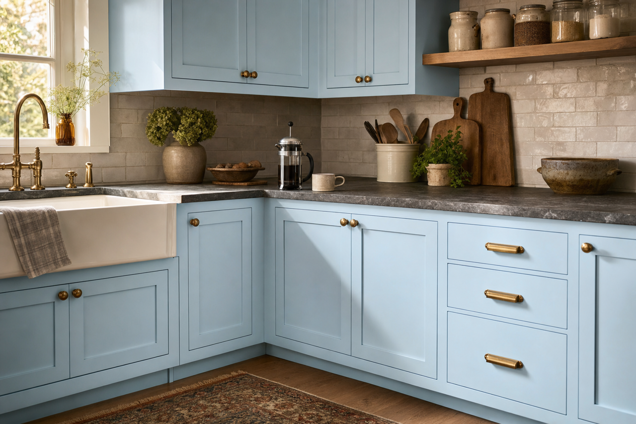 Sapphireberry by Benjamin Moore on cabinets