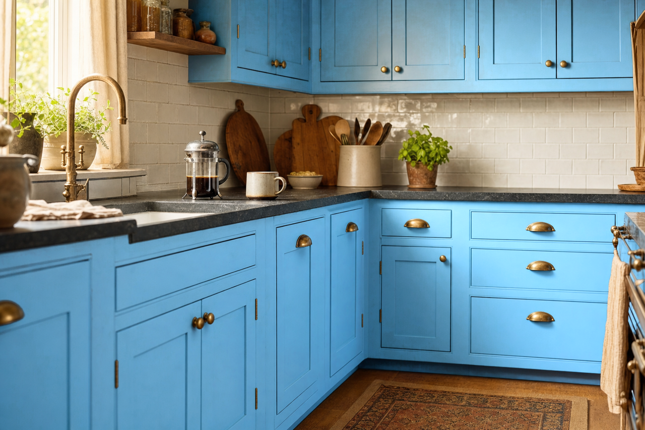 Blue by Benjamin Moore on cabinets