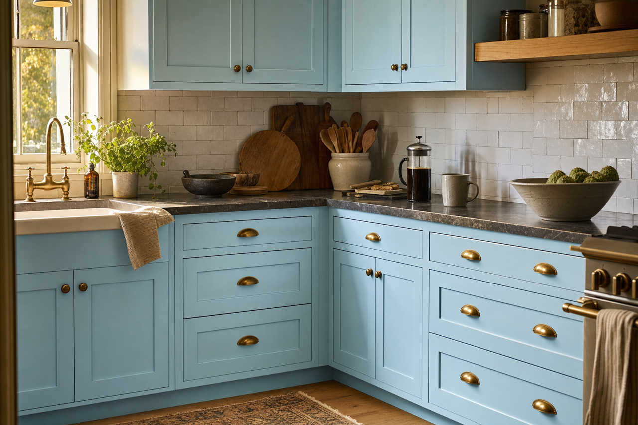 Bashful by Benjamin Moore on cabinets