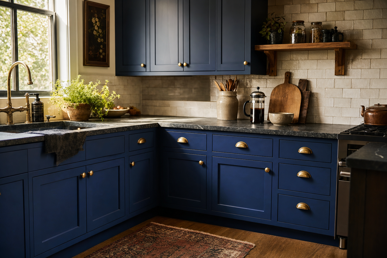 Blue by Benjamin Moore on cabinets