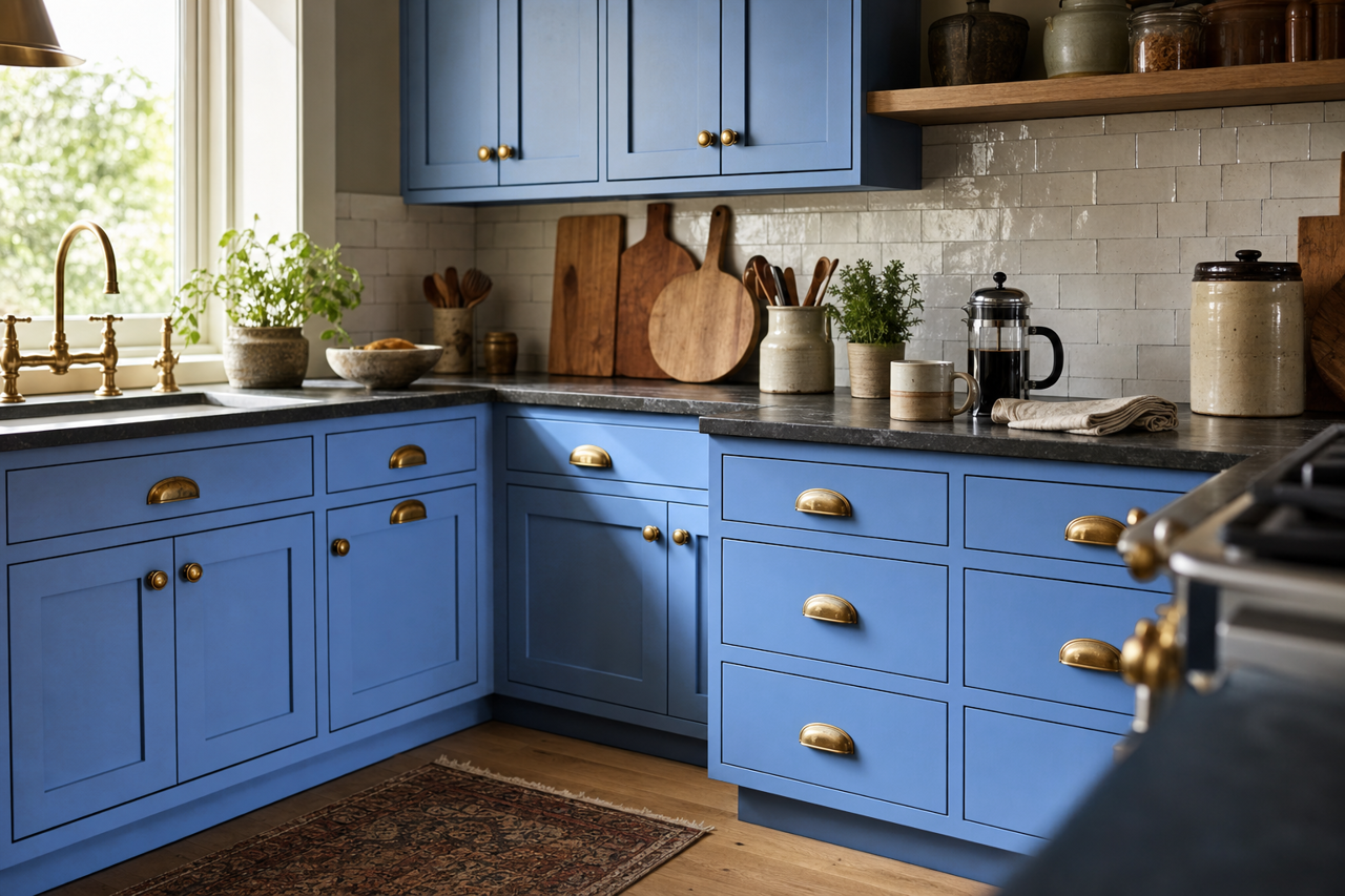Blue by Benjamin Moore on cabinets