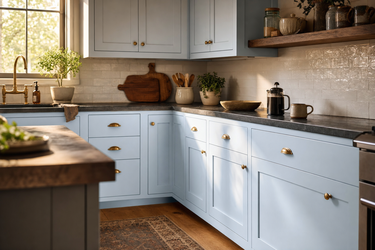 White by Benjamin Moore on cabinets