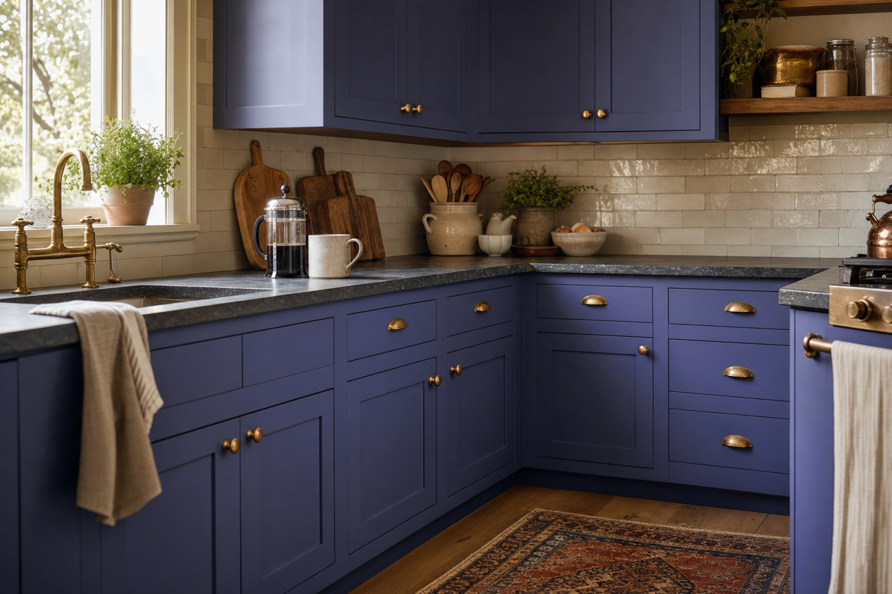Scandinavian by Benjamin Moore on cabinets