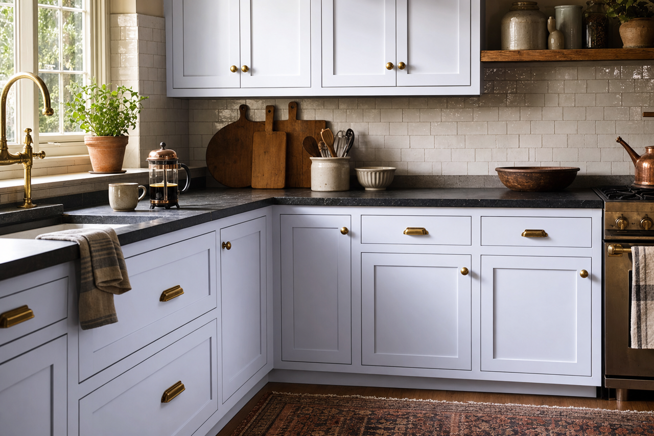 White by Benjamin Moore on cabinets