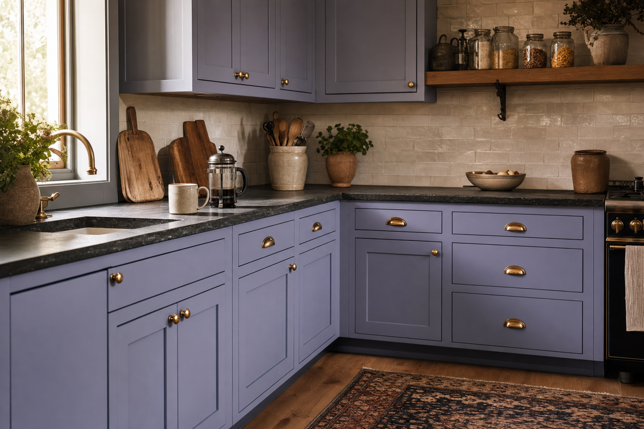Violet by Benjamin Moore on cabinets