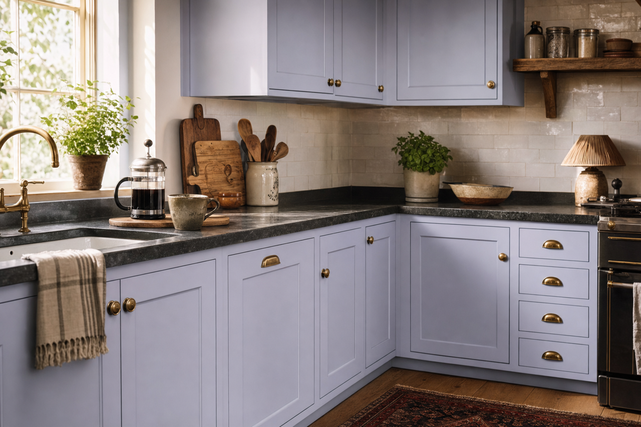 Blue by Benjamin Moore on cabinets