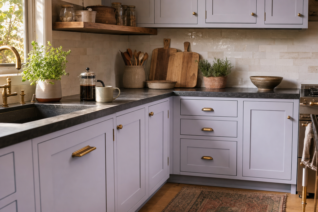 Lavender by Benjamin Moore on cabinets