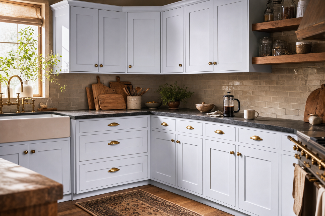Polar by Benjamin Moore on cabinets