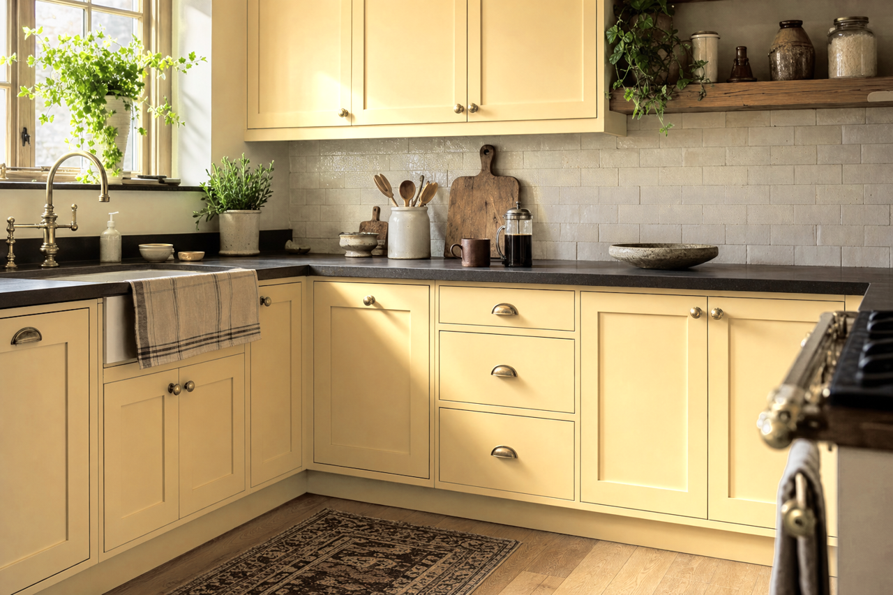 Vellum by Benjamin Moore on cabinets