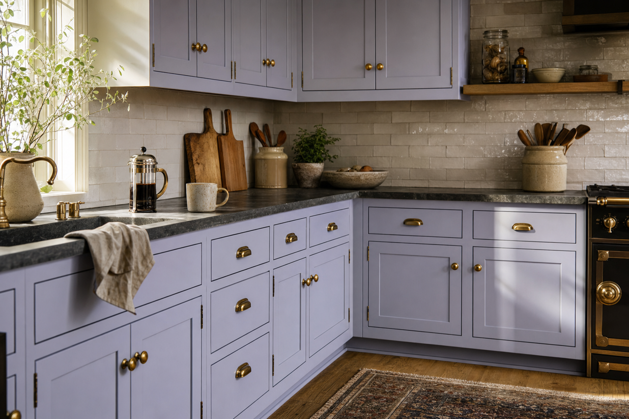 Enchanted by Benjamin Moore on cabinets