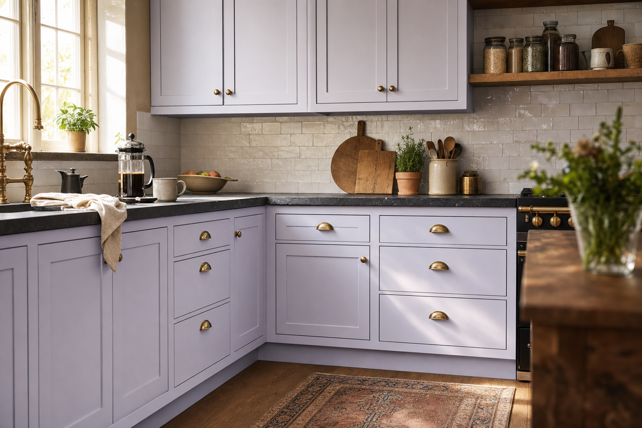 Lavender by Benjamin Moore on cabinets
