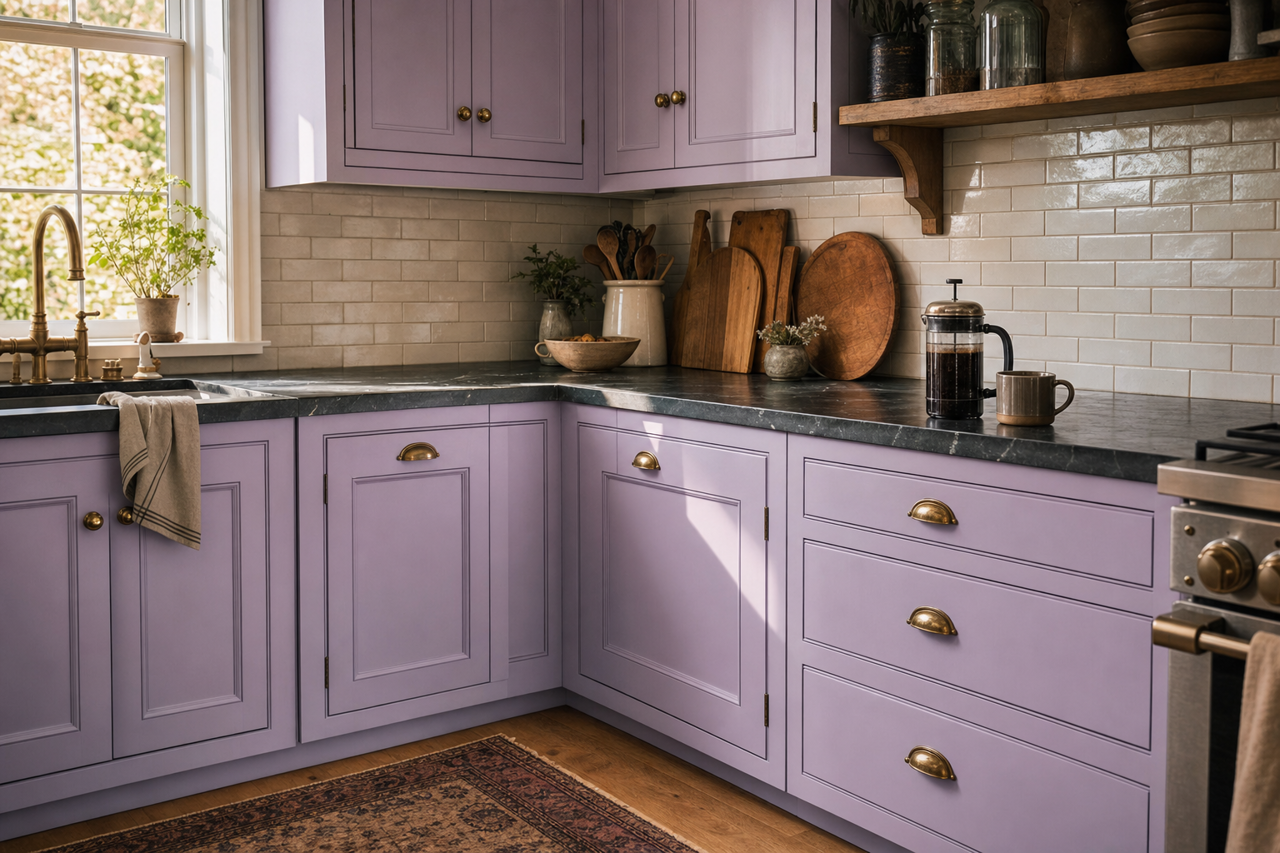 Lavender by Benjamin Moore on cabinets