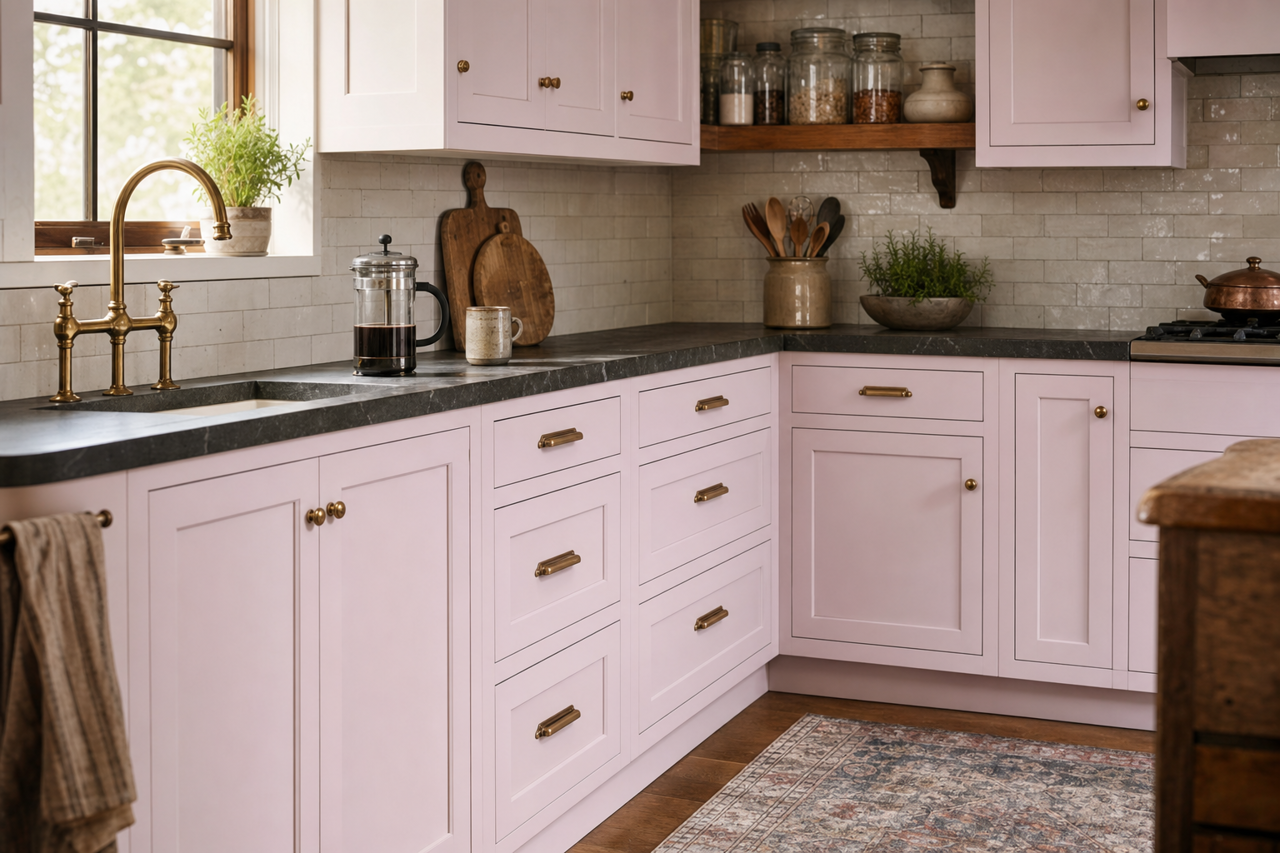 Purple by Benjamin Moore on cabinets