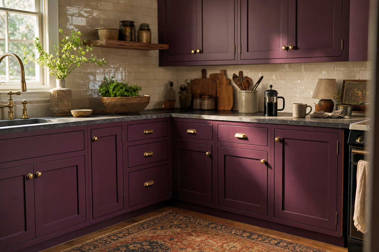 Grape by Benjamin Moore on cabinets