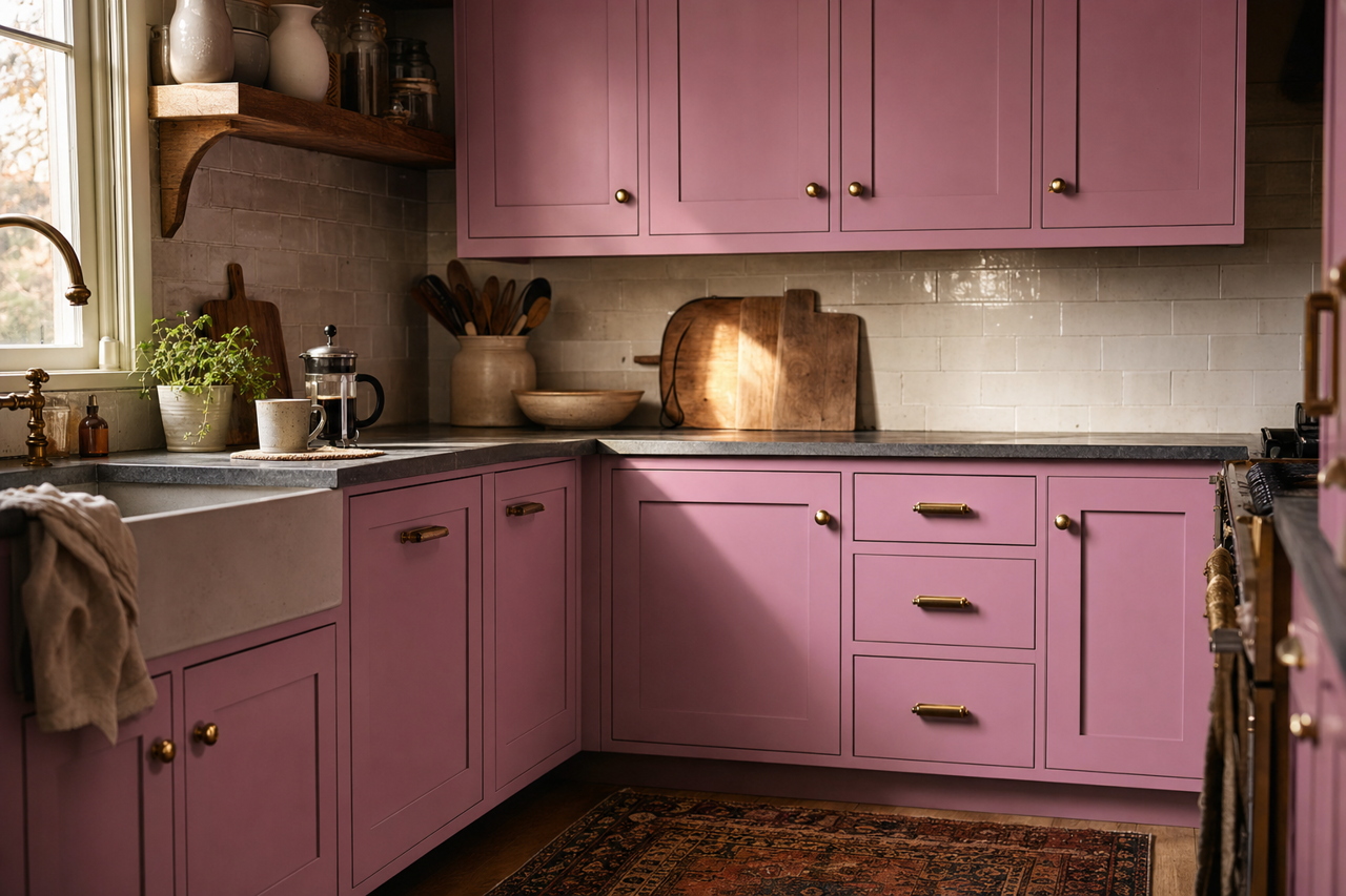 Lilac by Benjamin Moore on cabinets