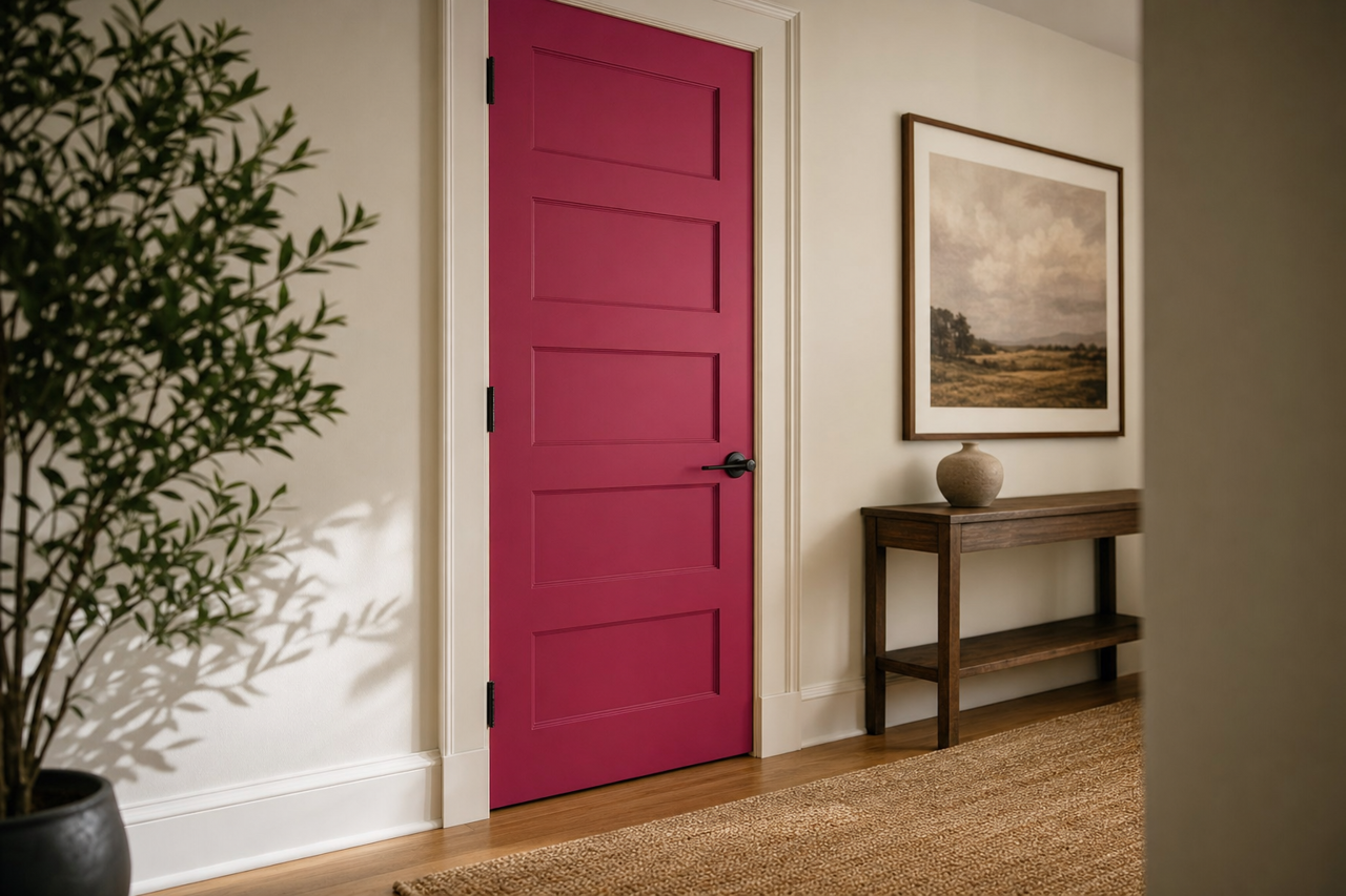 Magenta by Benjamin Moore on interior-doors