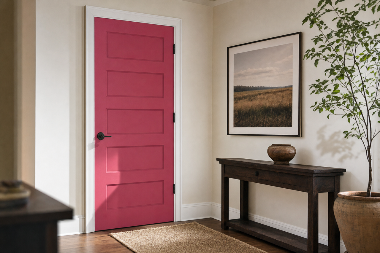 Raspberry by Benjamin Moore on interior-doors