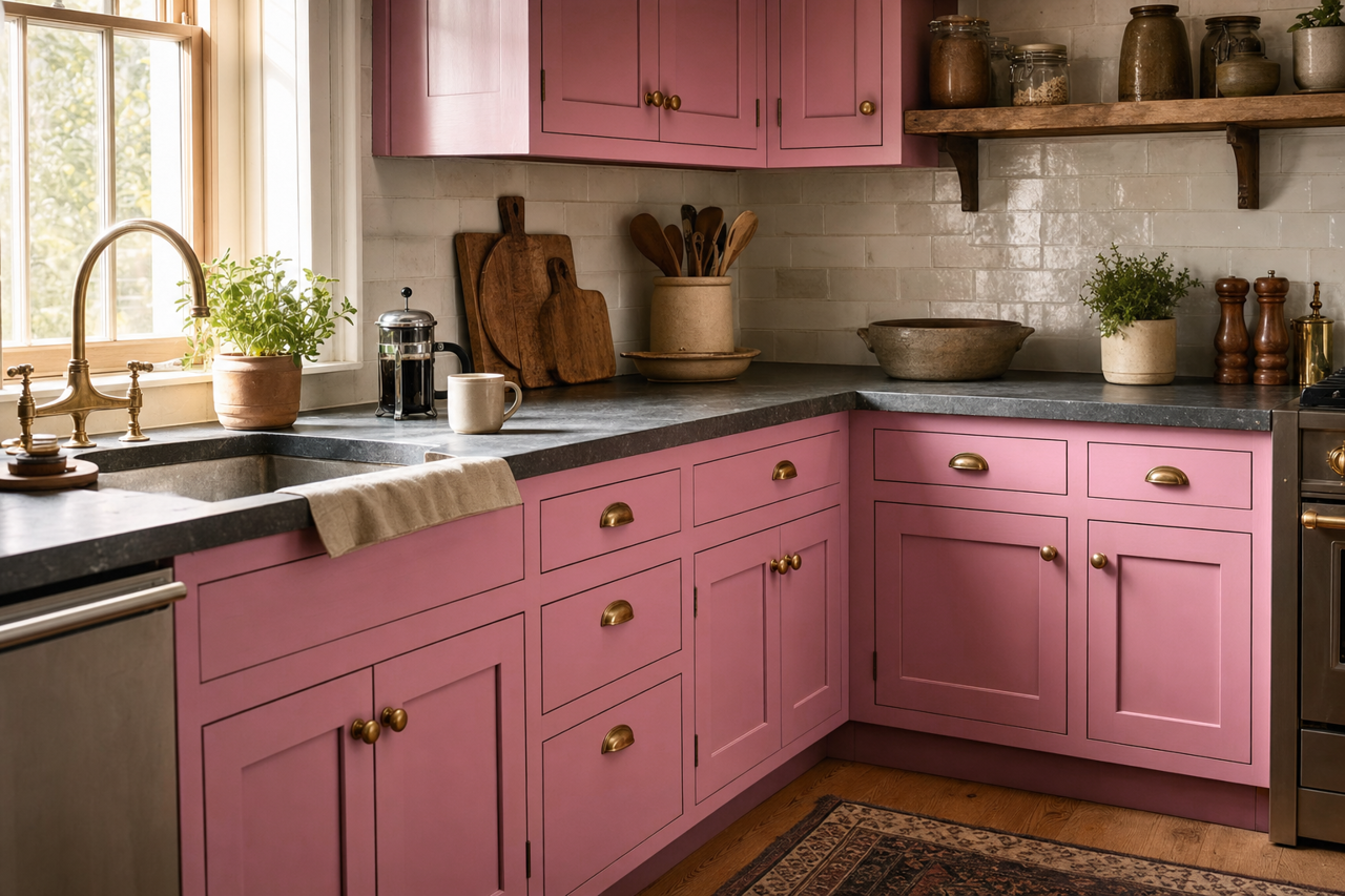Begonia by Benjamin Moore on cabinets