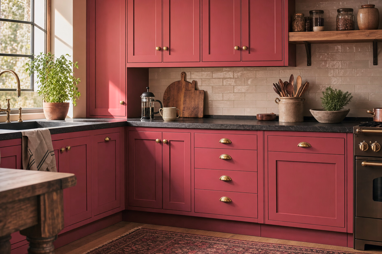 Rouge by Benjamin Moore on cabinets