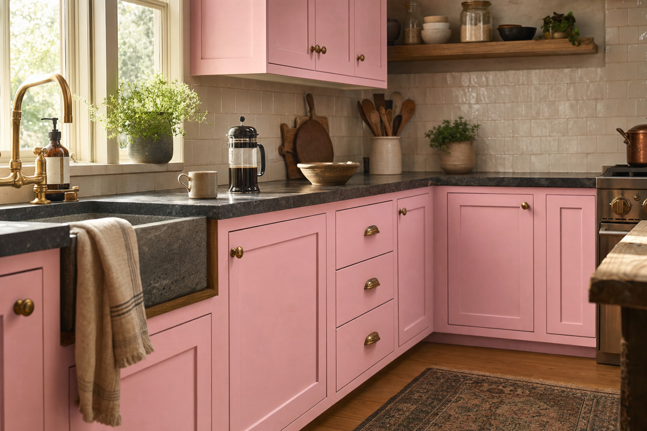 Rosy by Benjamin Moore on cabinets