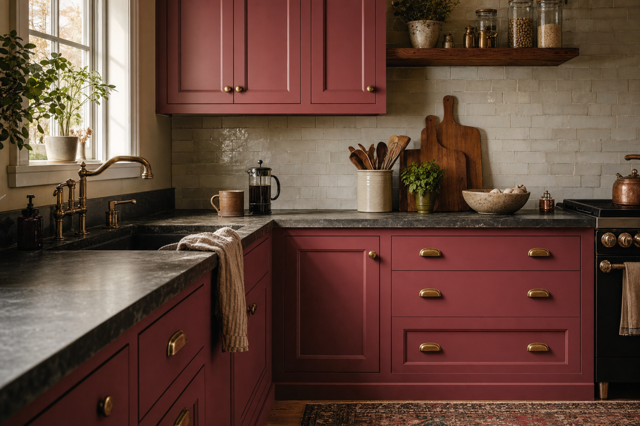 Pottery by Benjamin Moore on cabinets