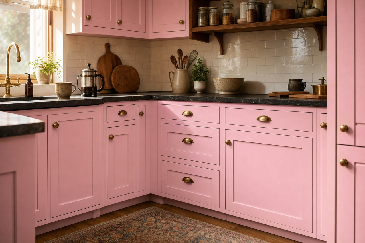 Strawberry by Benjamin Moore on cabinets