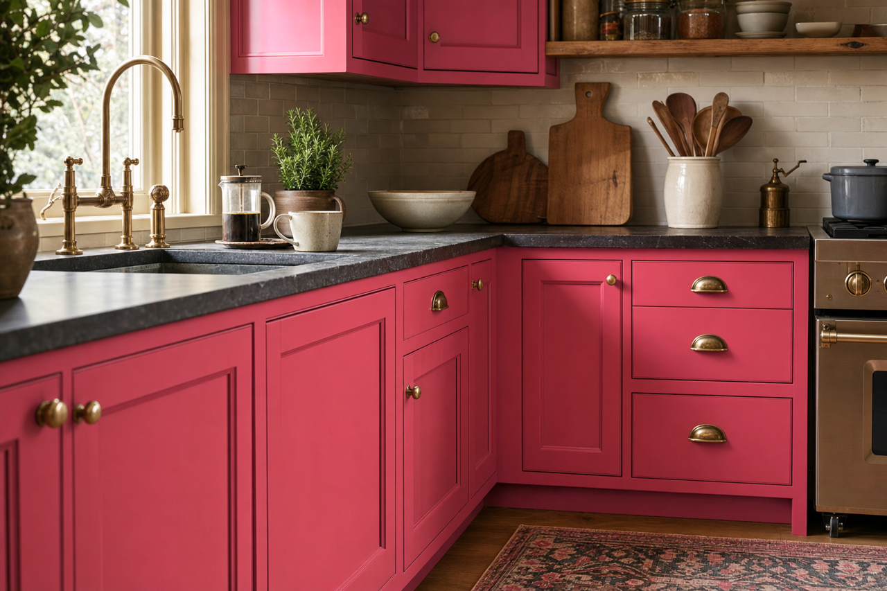 Rosy by Benjamin Moore on cabinets