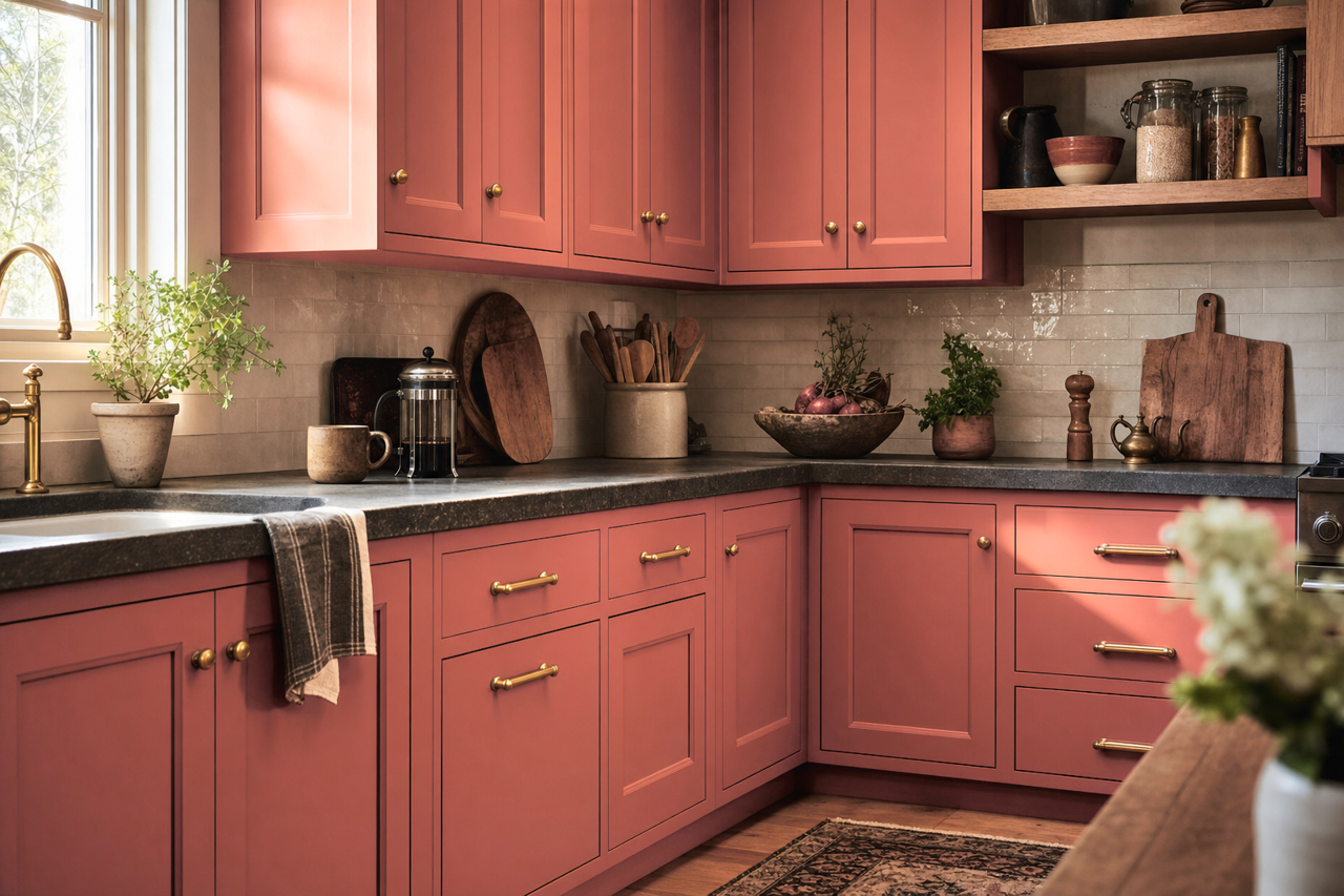 Persimmon by Benjamin Moore on cabinets