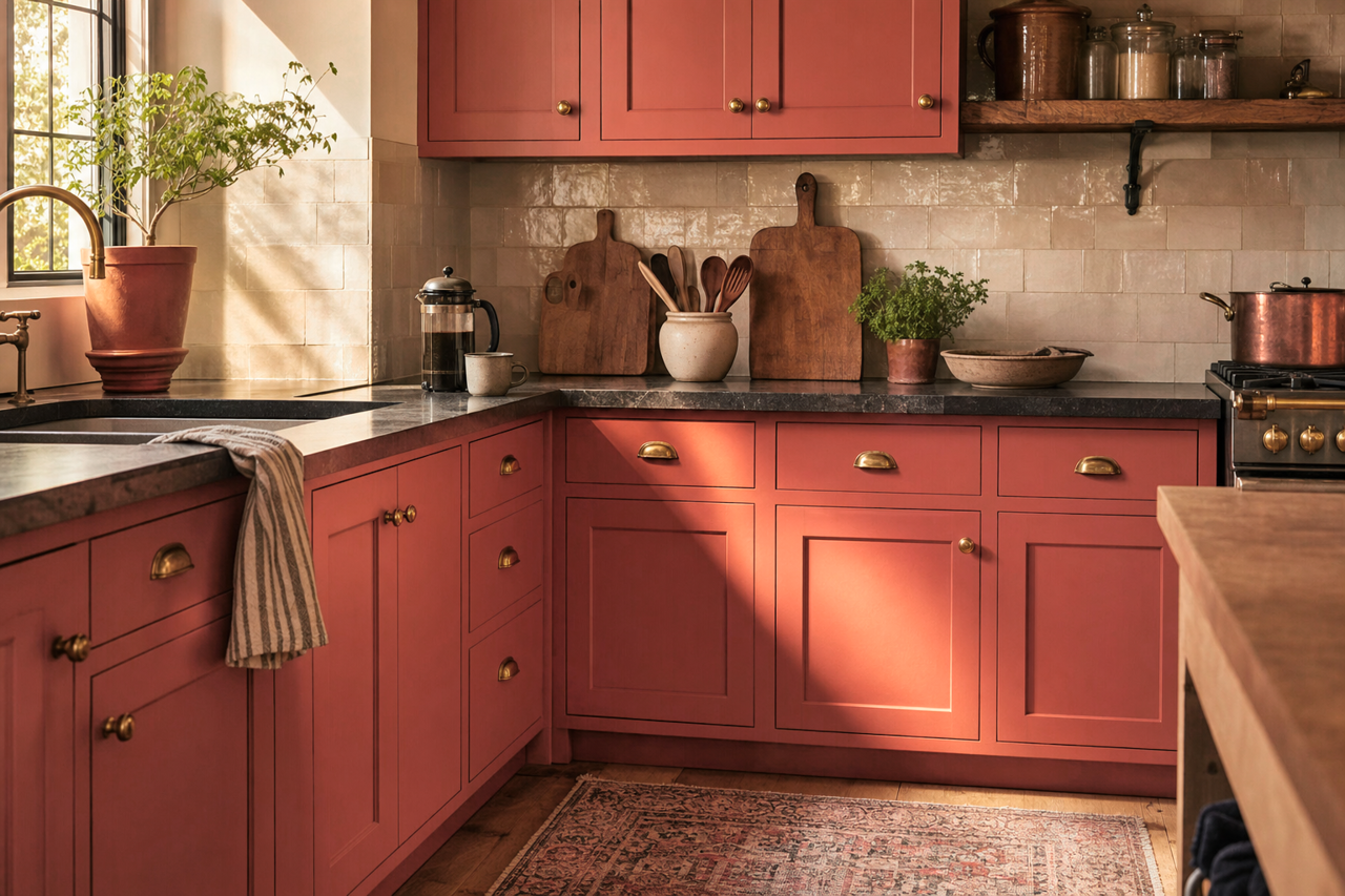 Rosy by Benjamin Moore on cabinets