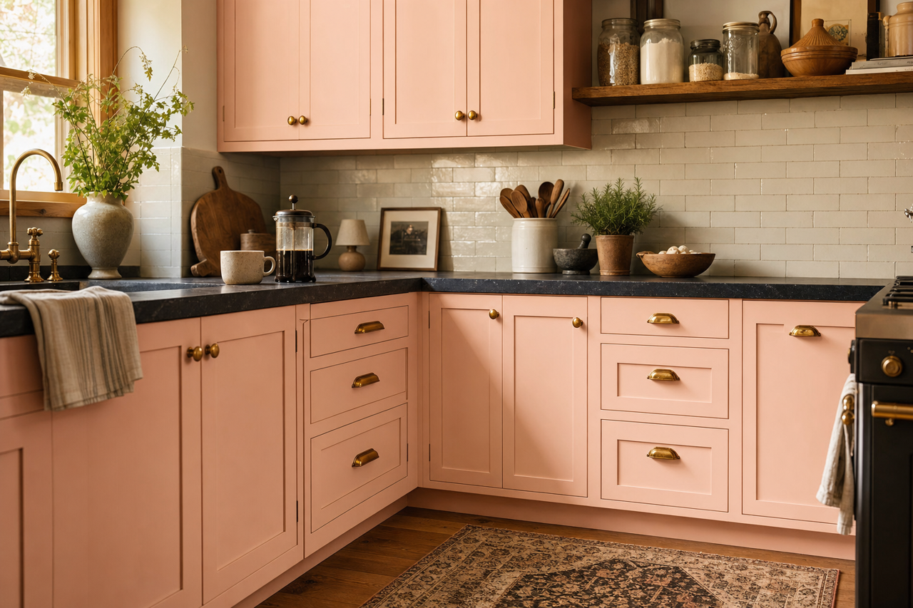 Peach by Benjamin Moore on cabinets