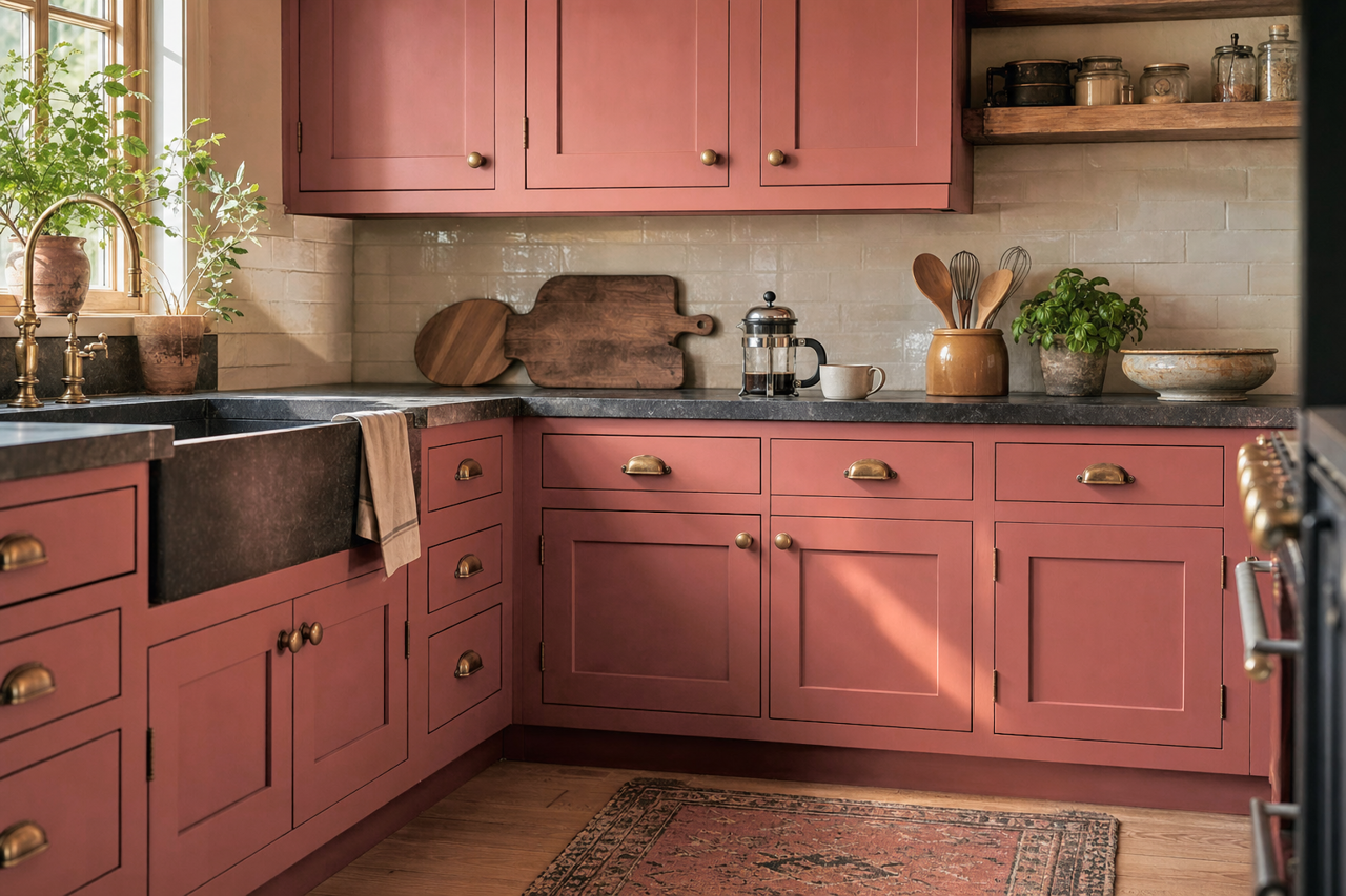 Red by Benjamin Moore on cabinets