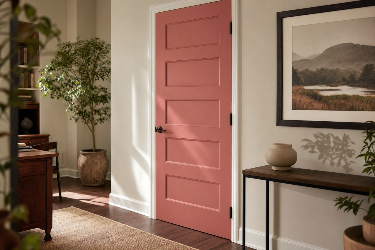 Red by Benjamin Moore on interior-doors