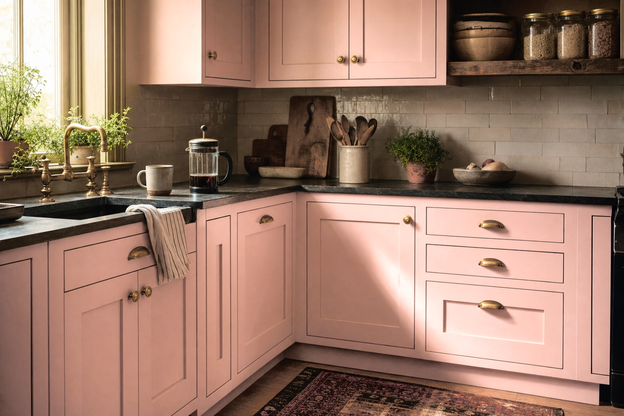Camellia by Benjamin Moore on cabinets