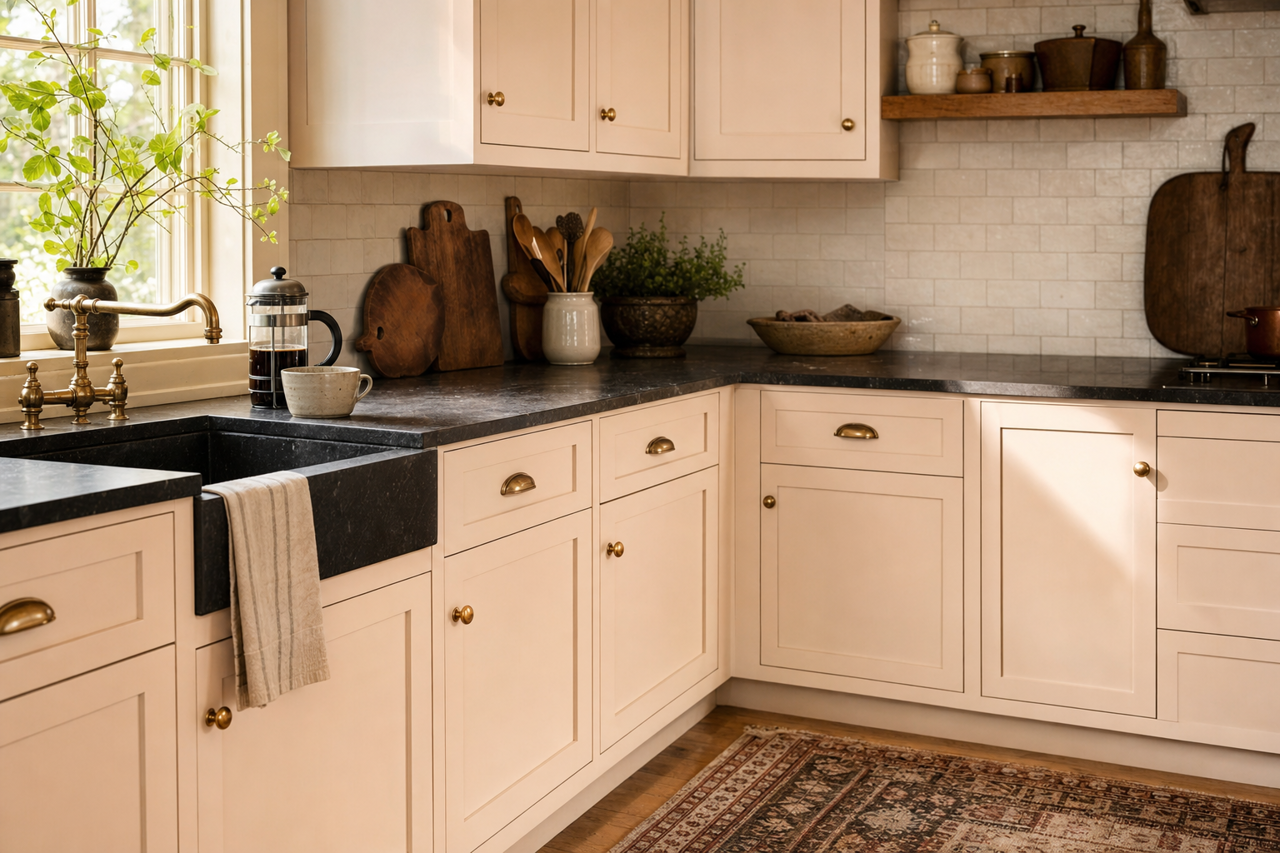 Wheatberry by Benjamin Moore on cabinets