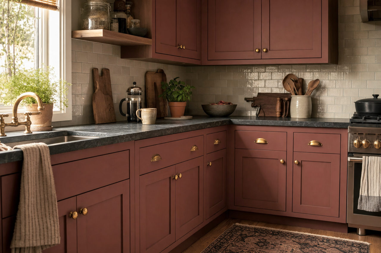 Peatmoss by Benjamin Moore on cabinets